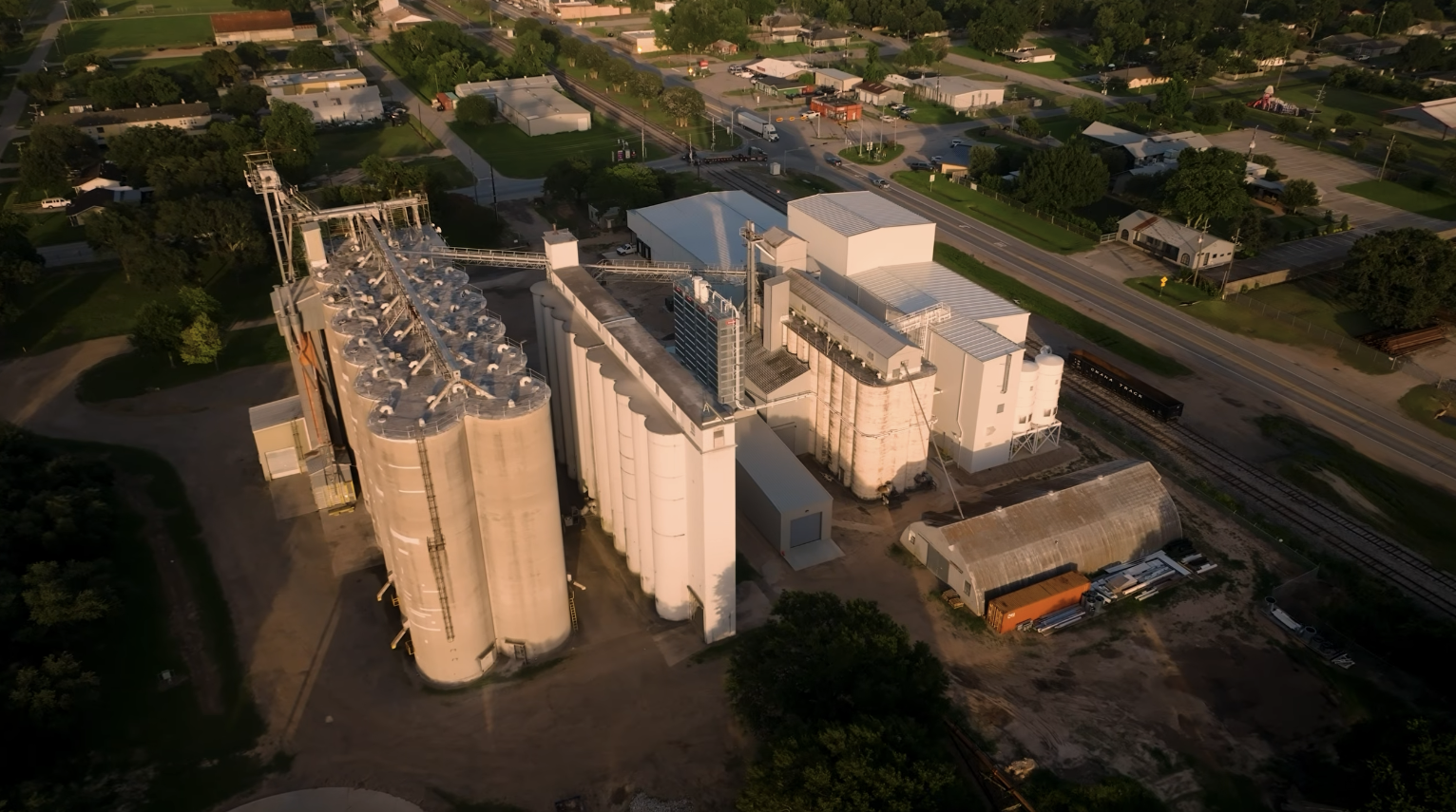 Aerial view of the Texas Rice Milling facility in Brookshire, Texas